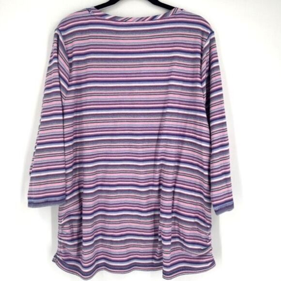 T by Talbots Women's Striped 3/4 Sleeve V-Neck Blouse Top Blue Pink Size Plus 2X - Picture 2 of 7
